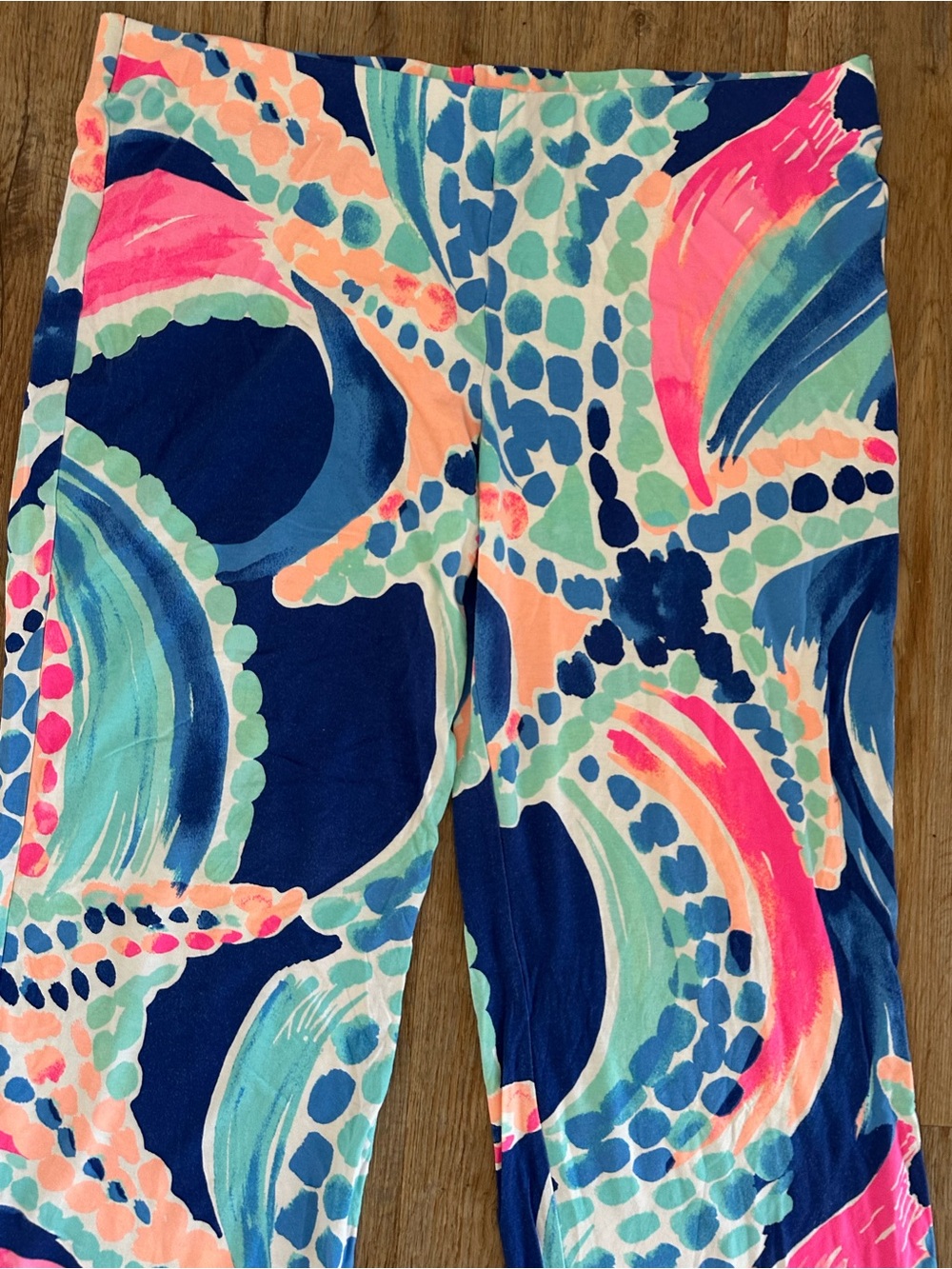 Lilly Pulitzer Wide Leg Pants in Navy, Turquoise & Coral Swirl Print - Picture 2 of 5